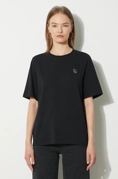 Bavlnené tričko Maison Kitsuné Bold Fox Head Patch Comfort dámske, čierna farba, MW00127KJ0119