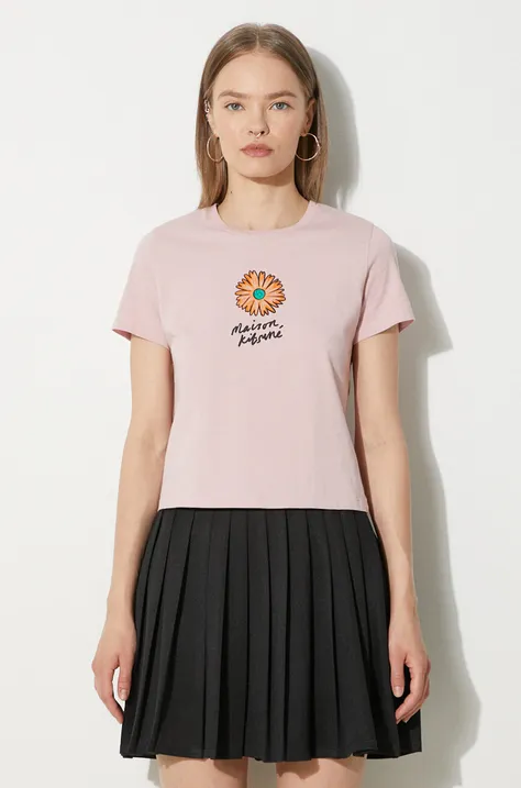 Maison Kitsuné t-shirt bawełniany Floating Flower Baby damski kolor różowy MW00123KJ0008