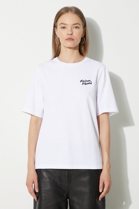 Хлопковая футболка Maison Kitsuné Handwriting Comfort женская цвет белый MW00126KJ0119
