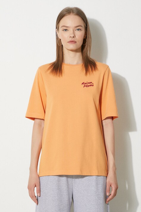 Хлопковая футболка Maison Kitsuné Handwriting Comfort женская цвет оранжевый MW00126KJ0119