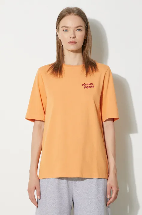 Maison Kitsuné t-shirt bawełniany Handwriting Comfort damski kolor pomarańczowy MW00126KJ0119