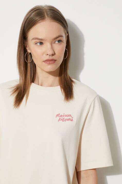 Хлопковая футболка Maison Kitsuné Handwriting Comfort женская цвет оранжевый MW00126KJ0119