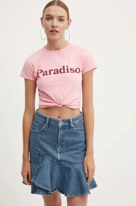Βαμβακερό μπλουζάκι Drivemebikini Paradiso γυναικείο, χρώμα: ροζ