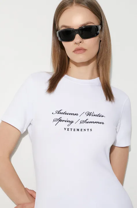 VETEMENTS t-shirt 4 Seasons Embroidered Logo Fitted T-Shirt damski kolor biały WE64TR620W