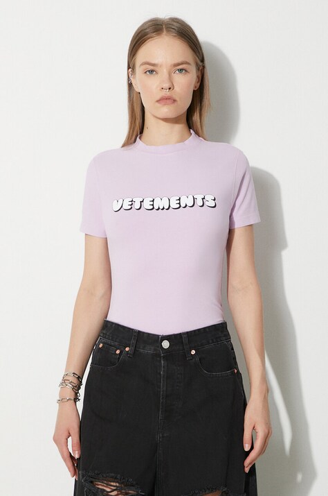 Tričko VETEMENTS Bubble Gum Logo Fitted růžová barva, WE64TR310P