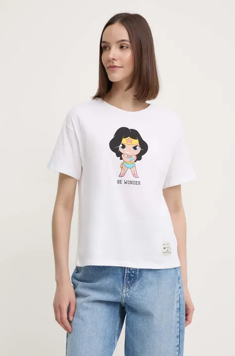 Bombažna kratka majica United Colors of Benetton x DC ženska, bela barva, 30963M06E