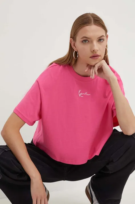 Bavlnené tričko Karl Kani dámske, ružová farba, 6137878