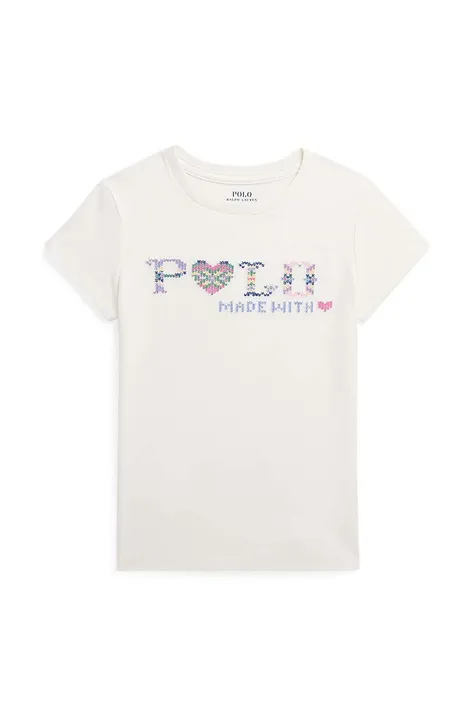 Dětské bavlněné tričko Polo Ralph Lauren béžová barva