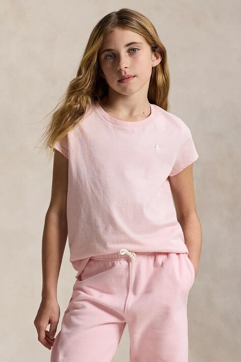Детская хлопковая футболка Polo Ralph Lauren цвет розовый