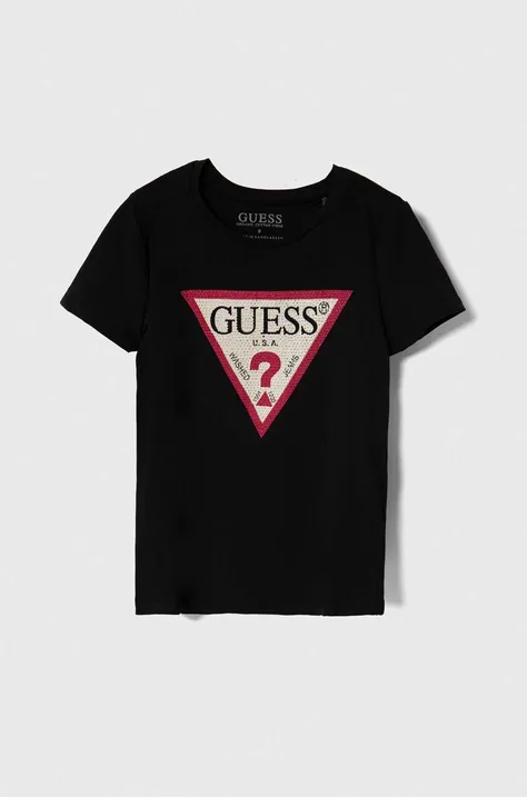 Детска тениска Guess в черно