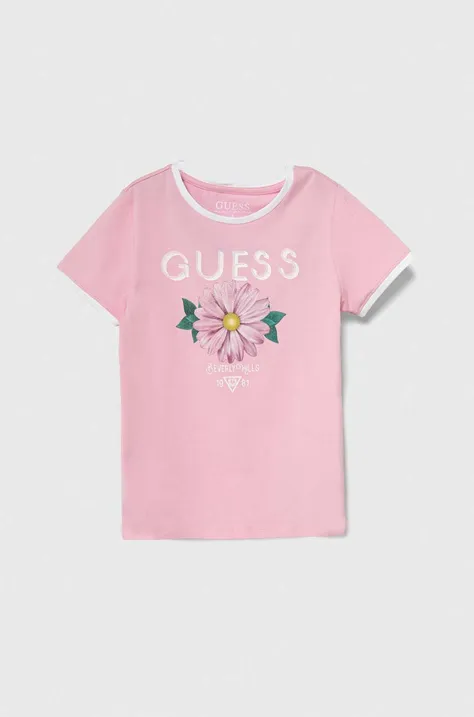 Дитяча футболка Guess колір рожевий