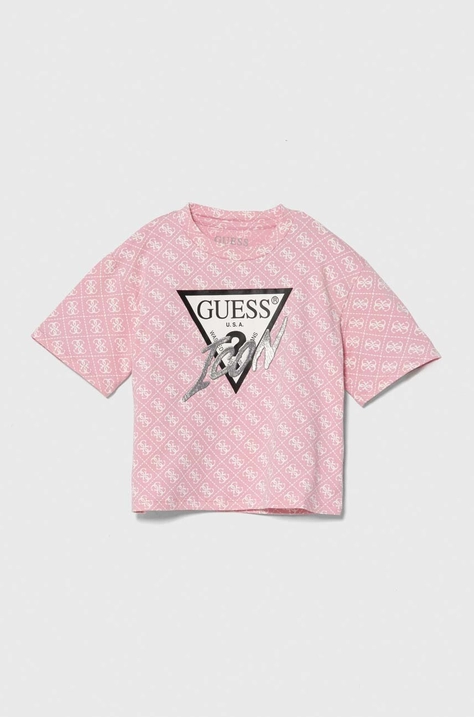 Παιδικό μπλουζάκι Guess χρώμα: ροζ