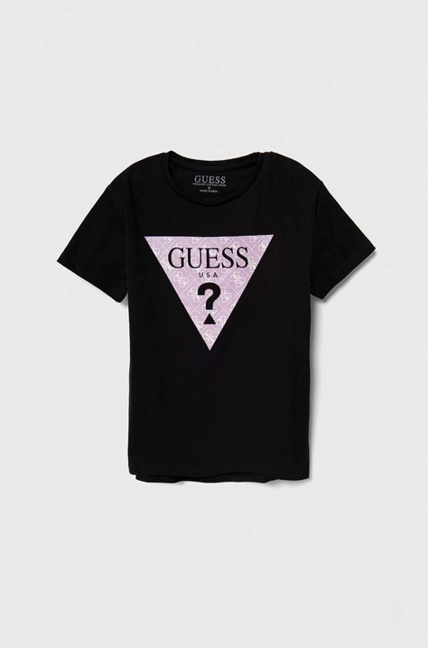 Παιδικό μπλουζάκι Guess χρώμα: μαύρο