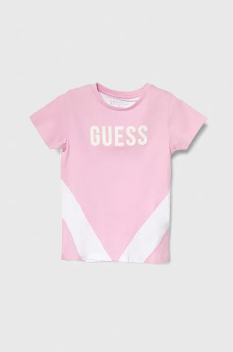Детская хлопковая футболка Guess цвет розовый