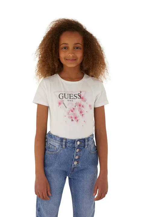 Παιδικό μπλουζάκι Guess χρώμα: άσπρο