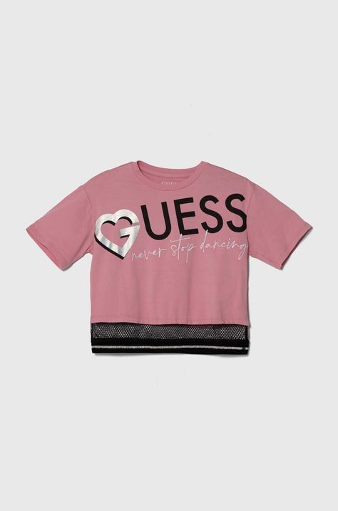Παιδικό μπλουζάκι Guess χρώμα: ροζ