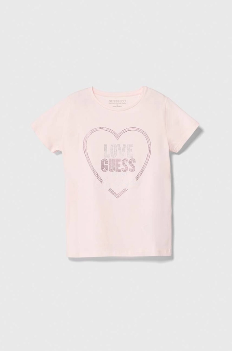 Дитяча футболка Guess колір рожевий