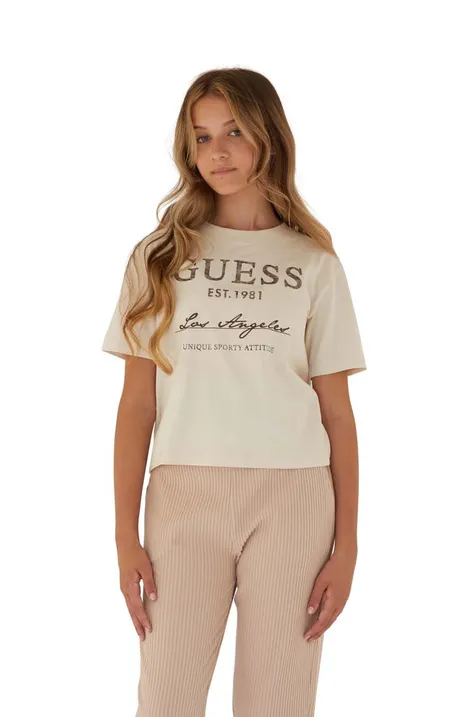 Bavlnené tričko Guess béžová farba