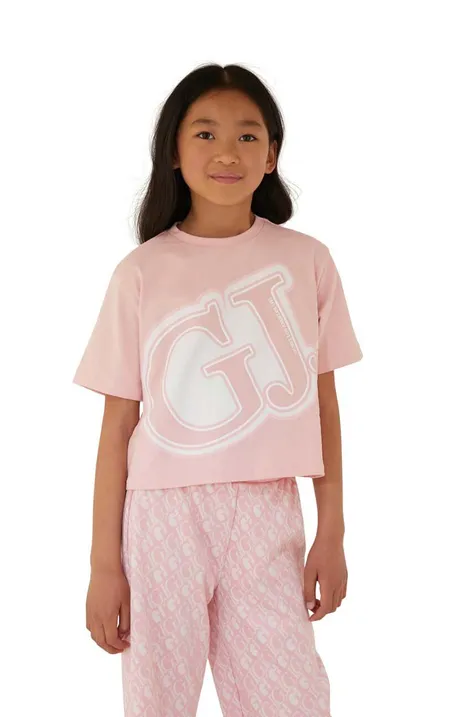Bombažna kratka majica Guess roza barva