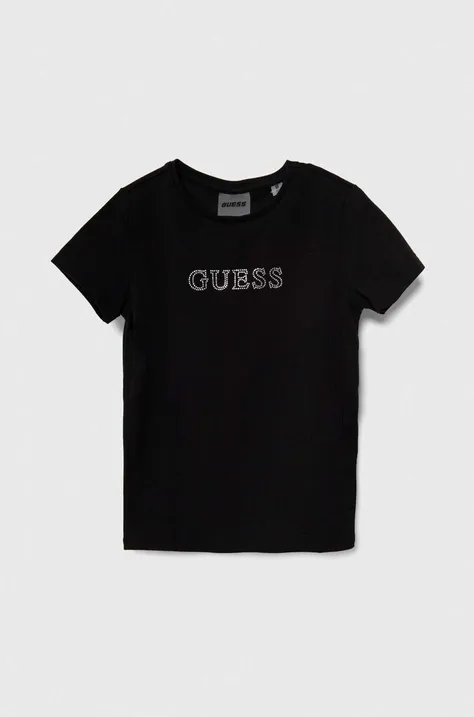 Παιδικό μπλουζάκι Guess χρώμα: μαύρο