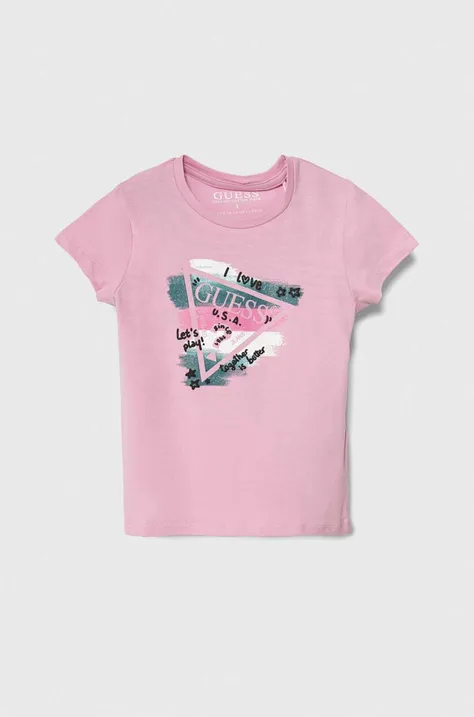 Otroška kratka majica Guess roza barva