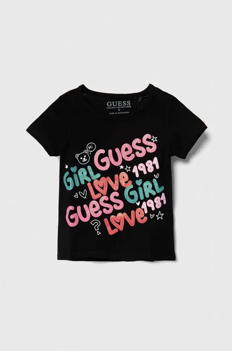Παιδικό μπλουζάκι Guess χρώμα: μαύρο
