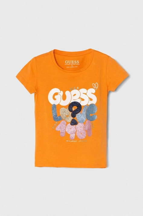 Guess t-shirt dziecięcy kolor pomarańczowy