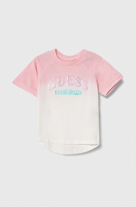 Guess tricou de bumbac pentru copii culoarea roz