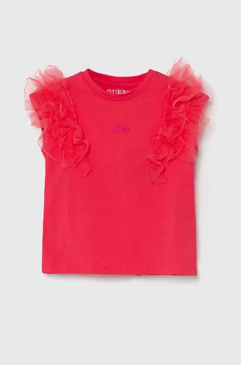 Παιδικό μπλουζάκι Guess χρώμα: ροζ