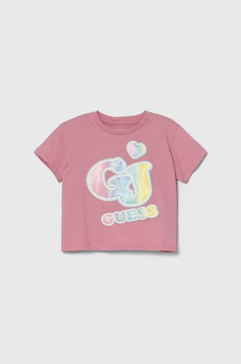 Guess tricou de bumbac pentru copii culoarea roz