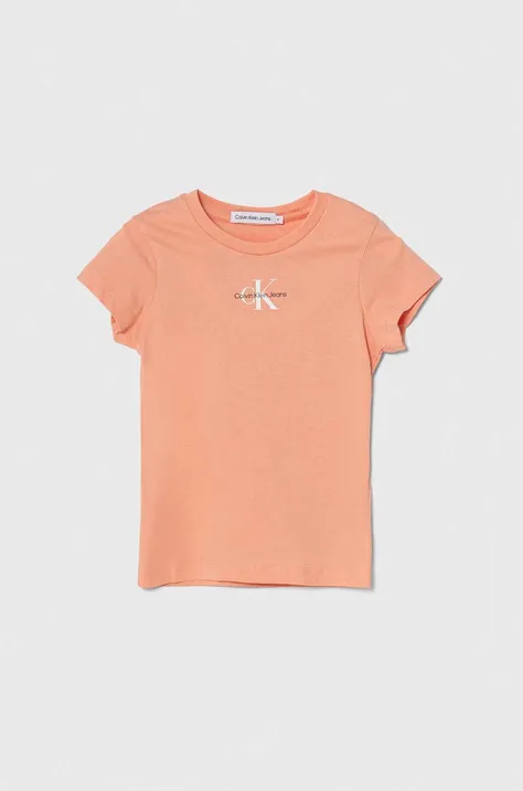 Calvin Klein Jeans t-shirt bawełniany dziecięcy kolor pomarańczowy