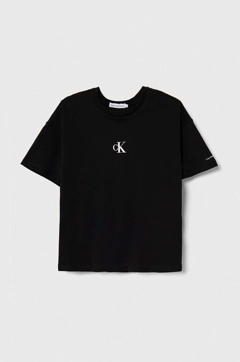 Дитяча бавовняна футболка Calvin Klein Jeans колір чорний