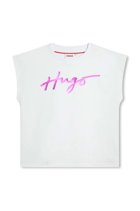 HUGO t-shirt bawełniany dziecięcy kolor biały