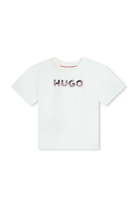 Παιδικό βαμβακερό μπλουζάκι HUGO χρώμα: άσπρο