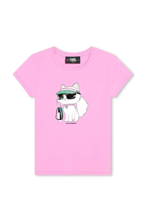 Otroška kratka majica Karl Lagerfeld roza barva