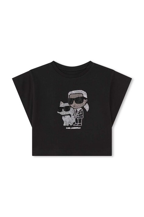 Детска памучна тениска Karl Lagerfeld в черно