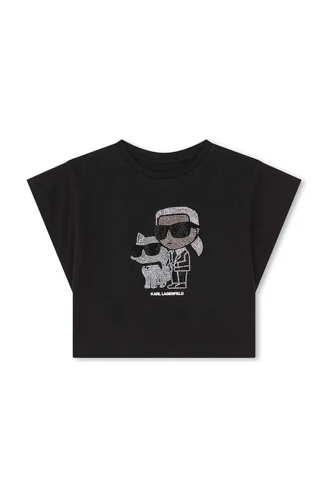 Παιδικό βαμβακερό μπλουζάκι Karl Lagerfeld χρώμα: μαύρο
