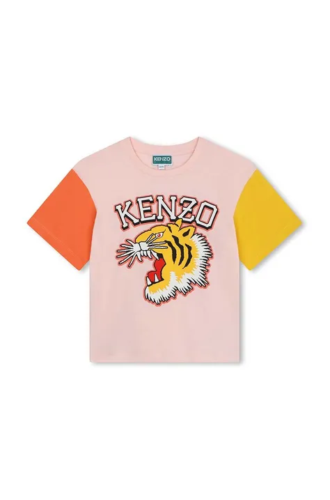 Dječja pamučna majica kratkih rukava Kenzo Kids boja: ružičasta