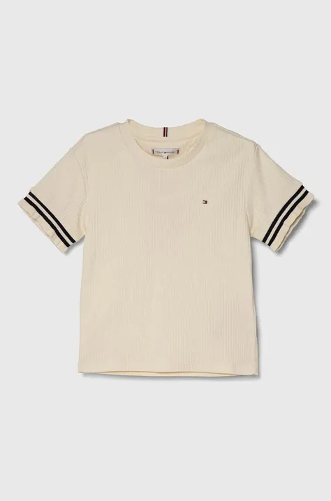 Dječja pamučna majica kratkih rukava Tommy Hilfiger boja: bež
