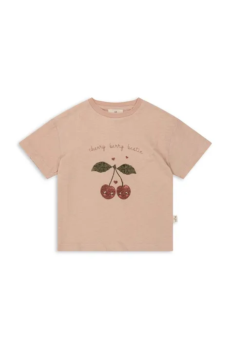 Kratka majica s primesjo lanu Konges Sløjd roza barva