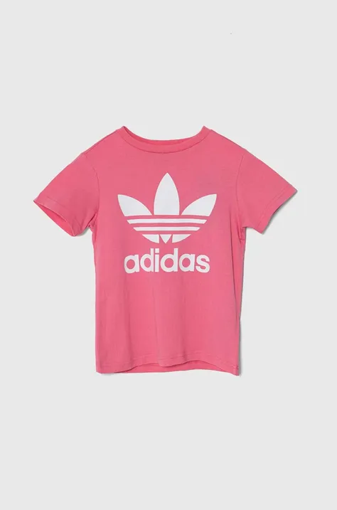 Detské bavlnené tričko adidas Originals TREFOIL TEE ružová farba