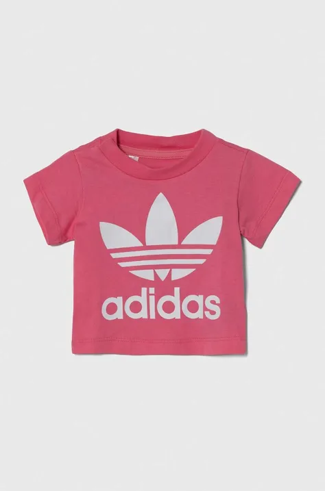 Detské bavlnené tričko adidas Originals TREFOIL TEE ružová farba