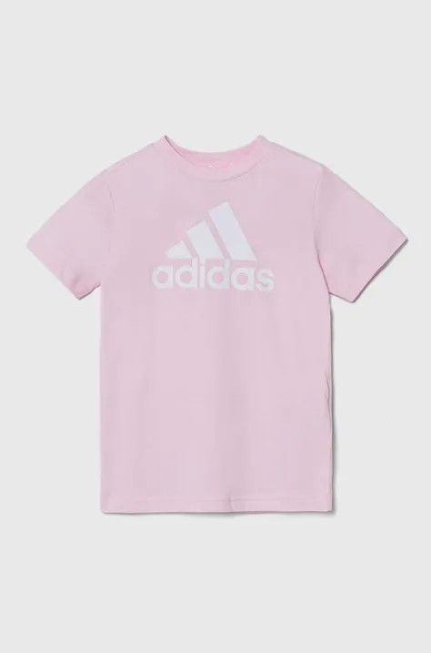 Παιδικό βαμβακερό μπλουζάκι adidas χρώμα: ροζ