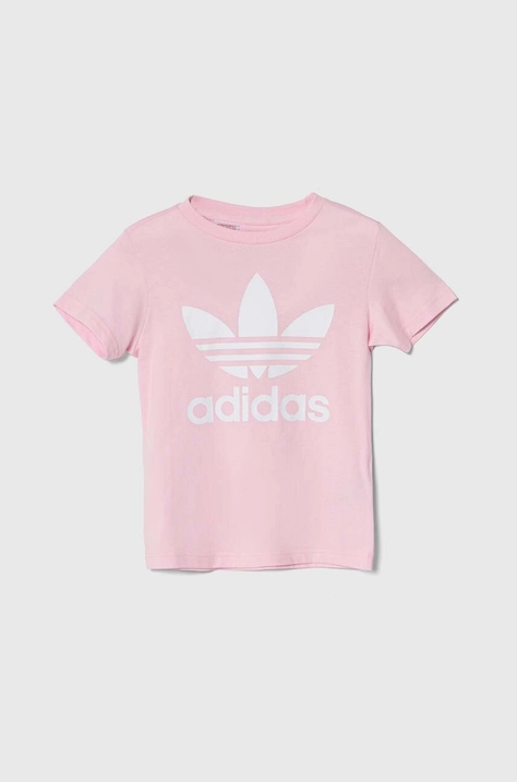 Otroška bombažna kratka majica adidas Originals roza barva