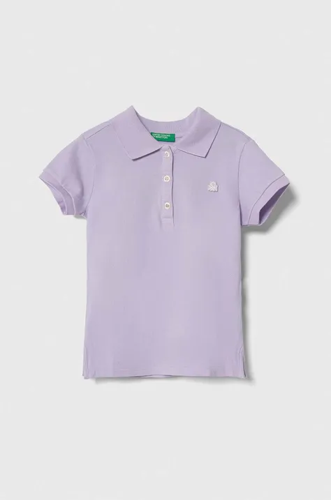 Детска тениска с яка United Colors of Benetton в лилаво с яка