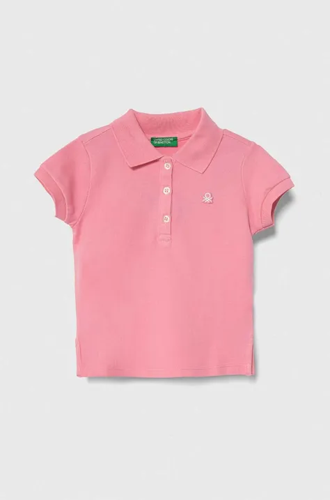 Дитяче поло United Colors of Benetton колір рожевий з коміром