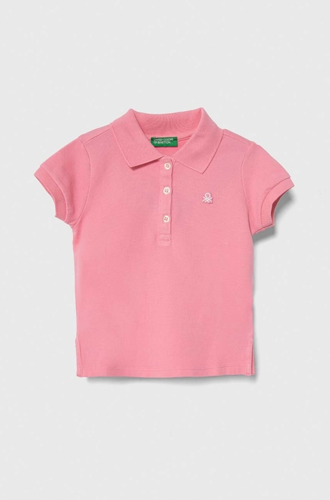 United Colors of Benetton tricou polo copii culoarea roz, cu guler