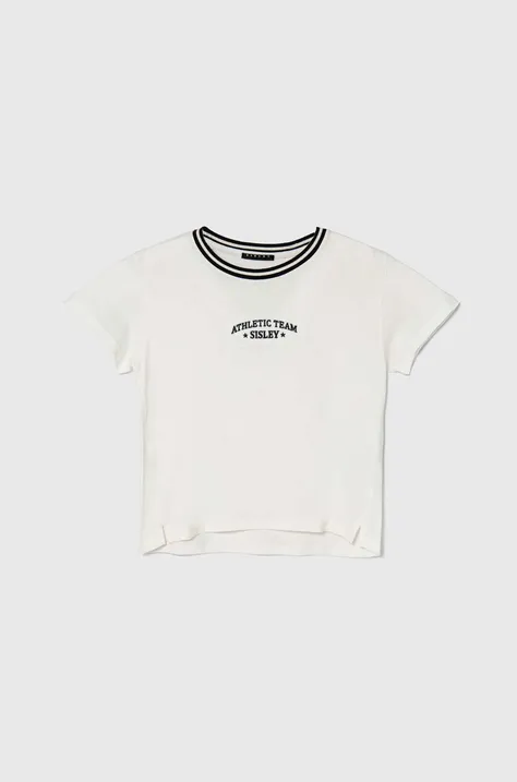Detské bavlnené tričko Sisley biela farba