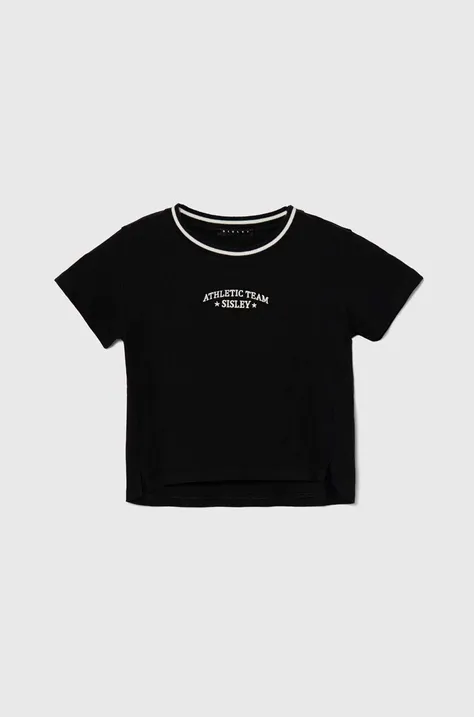 Παιδικό βαμβακερό μπλουζάκι Sisley χρώμα: μαύρο