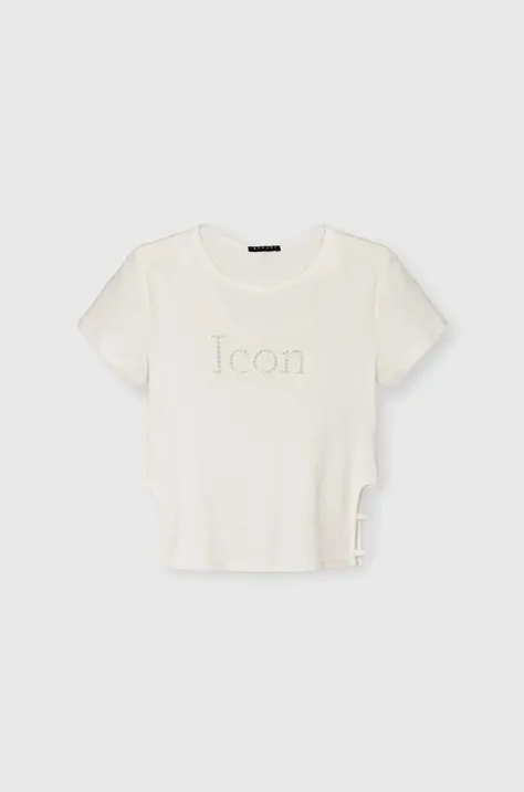 Otroška bombažna kratka majica Sisley bela barva